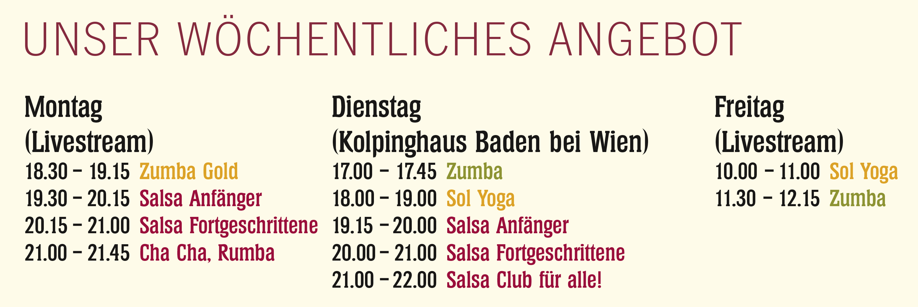Salsa y Sol Dance and Yoga Timetable