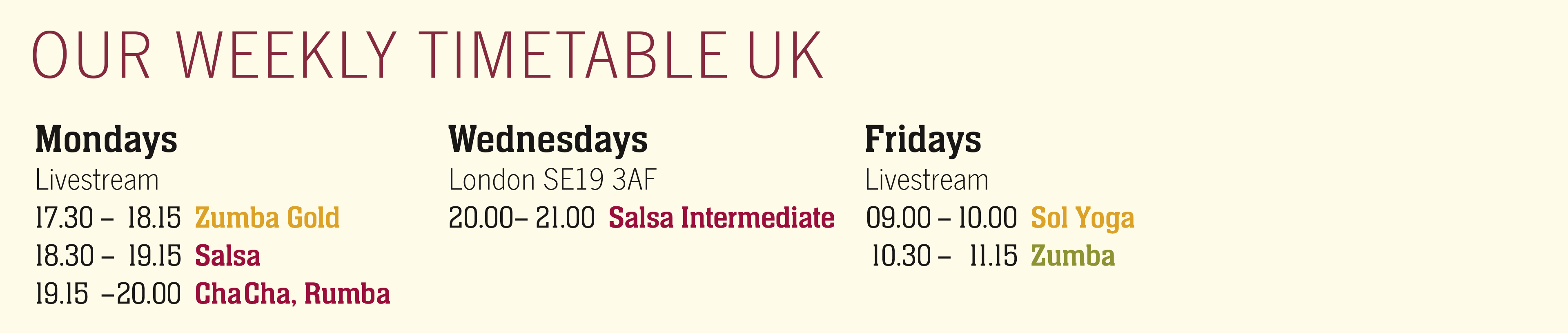 Salsa y Sol Dance and Yoga Timetable